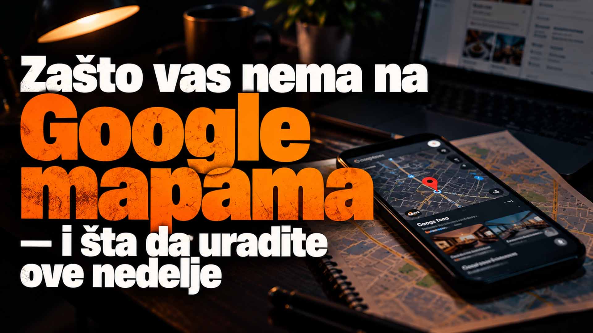 Telefon sa otvorenom kartom grada i označenom lokacijom poslovnog prostora