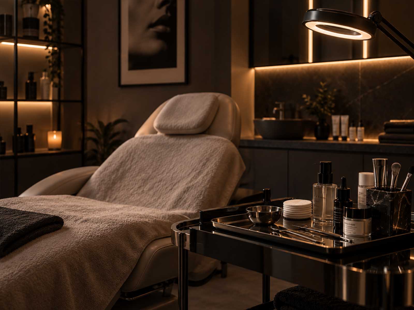 Tretmanski sto i kozmetika u beauty studiju