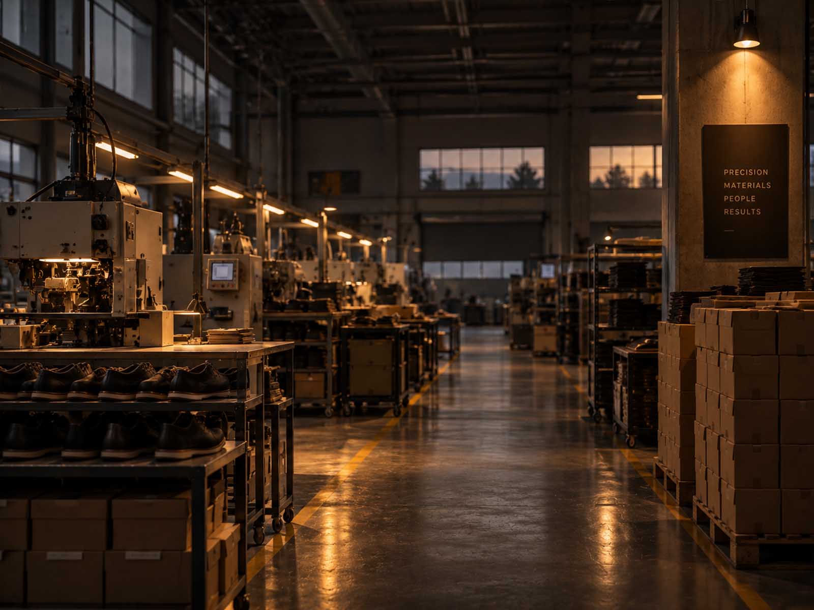 Pogon fabrike obuće sa mašinama i spremnim proizvodima