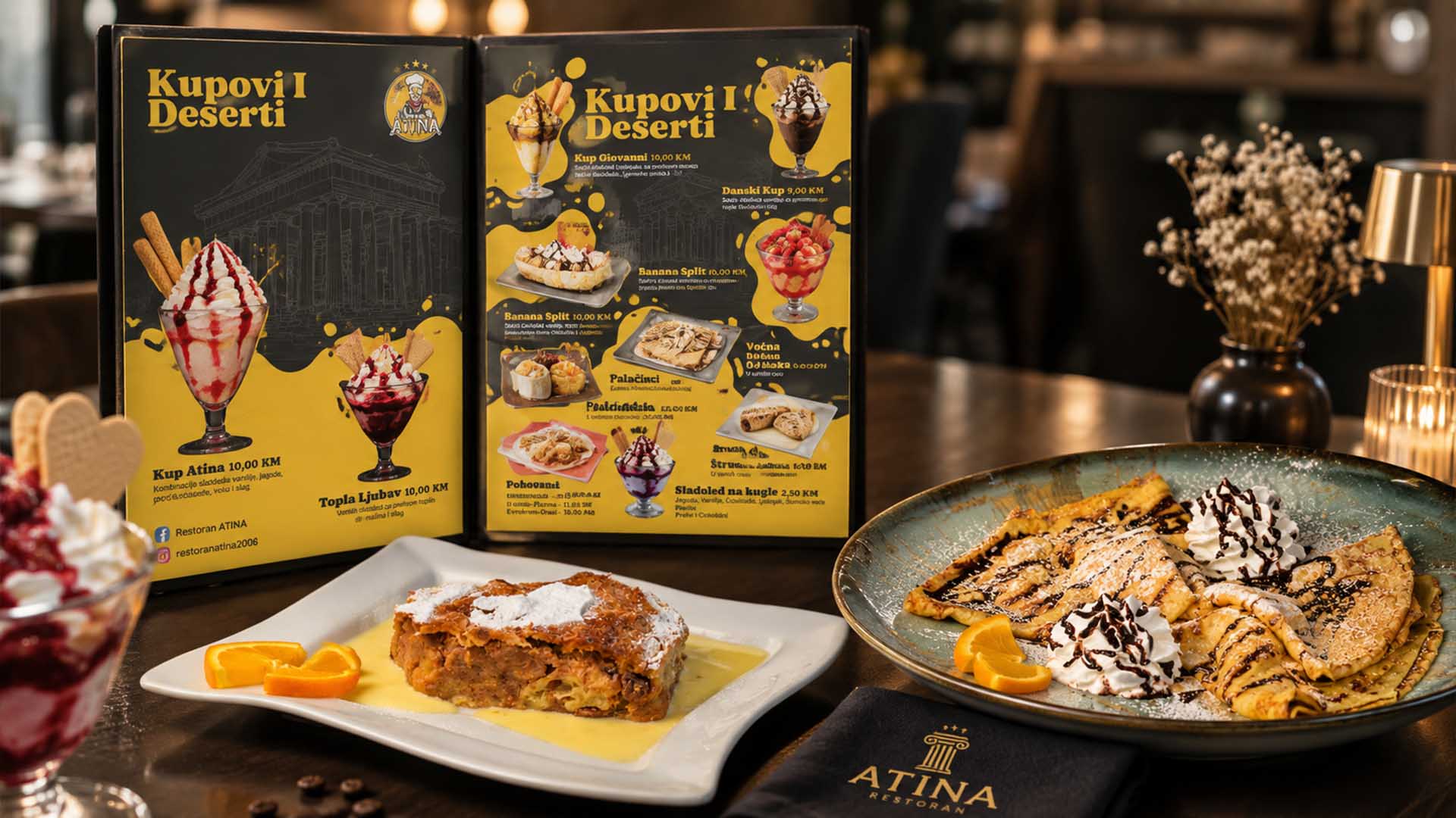 Atina Restoran — Slatki meni i produkt fotografija za restoran Atina