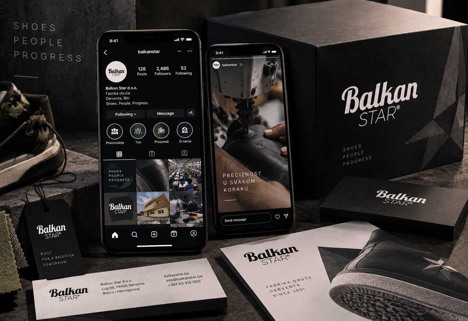 Instagram profil i ambalaža Balkan Star fabrike obuće iz Dervente