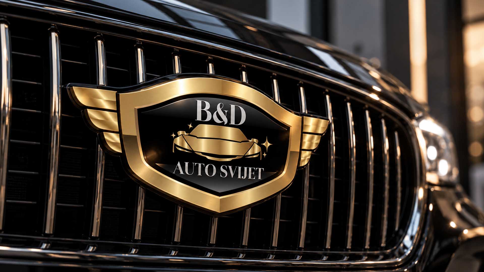 Logotip BD Auto Svijet na maski vozila, zlatni znak sa krilima