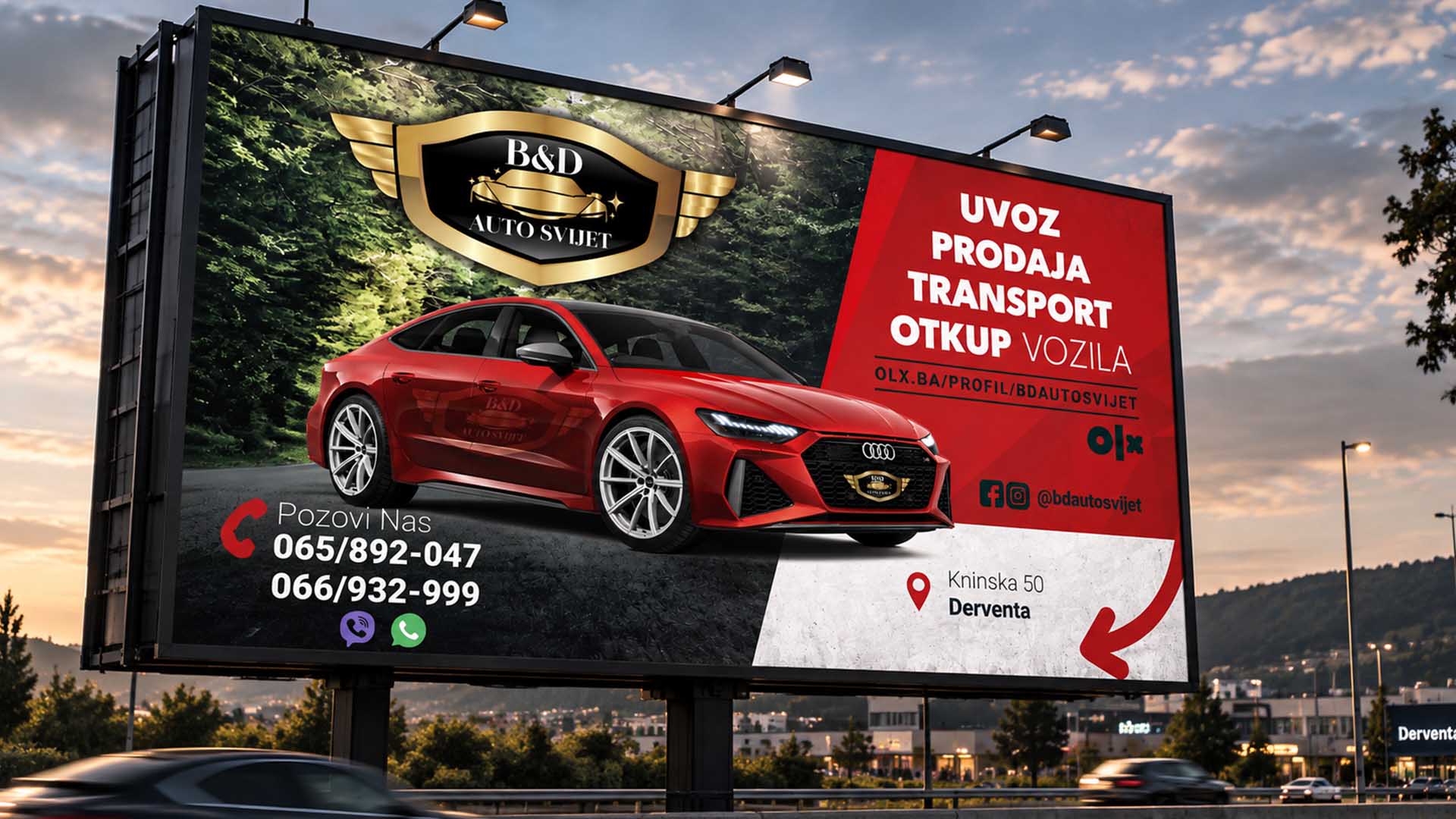 Bilbord BD Auto Svijet uz magistralu — uvoz, prodaja i transport vozila
