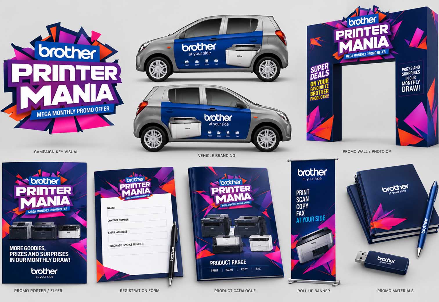 Pregled kampanje Printer Mania — ključni vizual, vozila i promo materijal