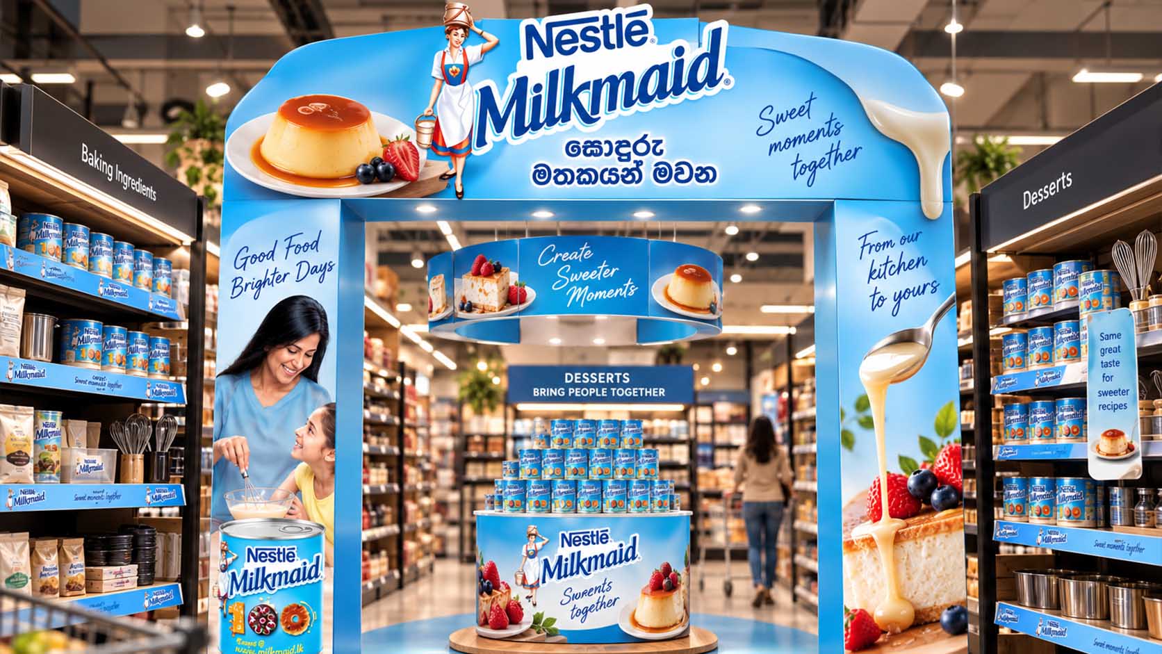 Nestlé Milkmaid ulazni luk i postavka u prodavnici na Šri Lanki