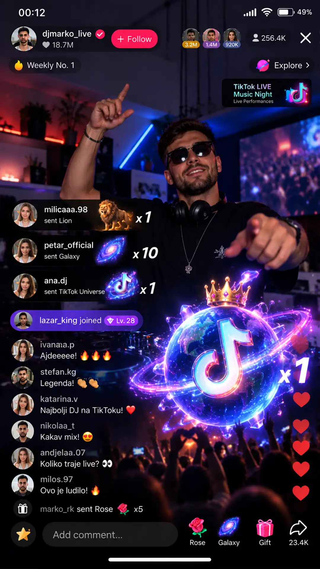 DJ vodi TikTok LIVE prenos sa bine u okviru programa Music Night.